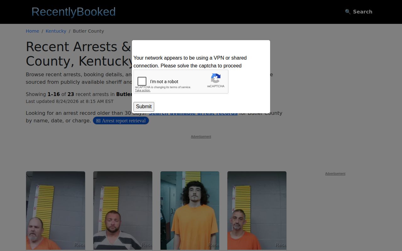 Unofficial Butler County crime news and booking index on RecentlyBooked